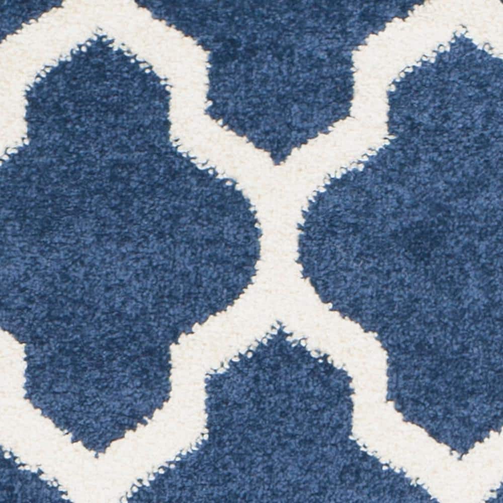 Navy Beige Geometric Reversible Synthetic Runner Rug