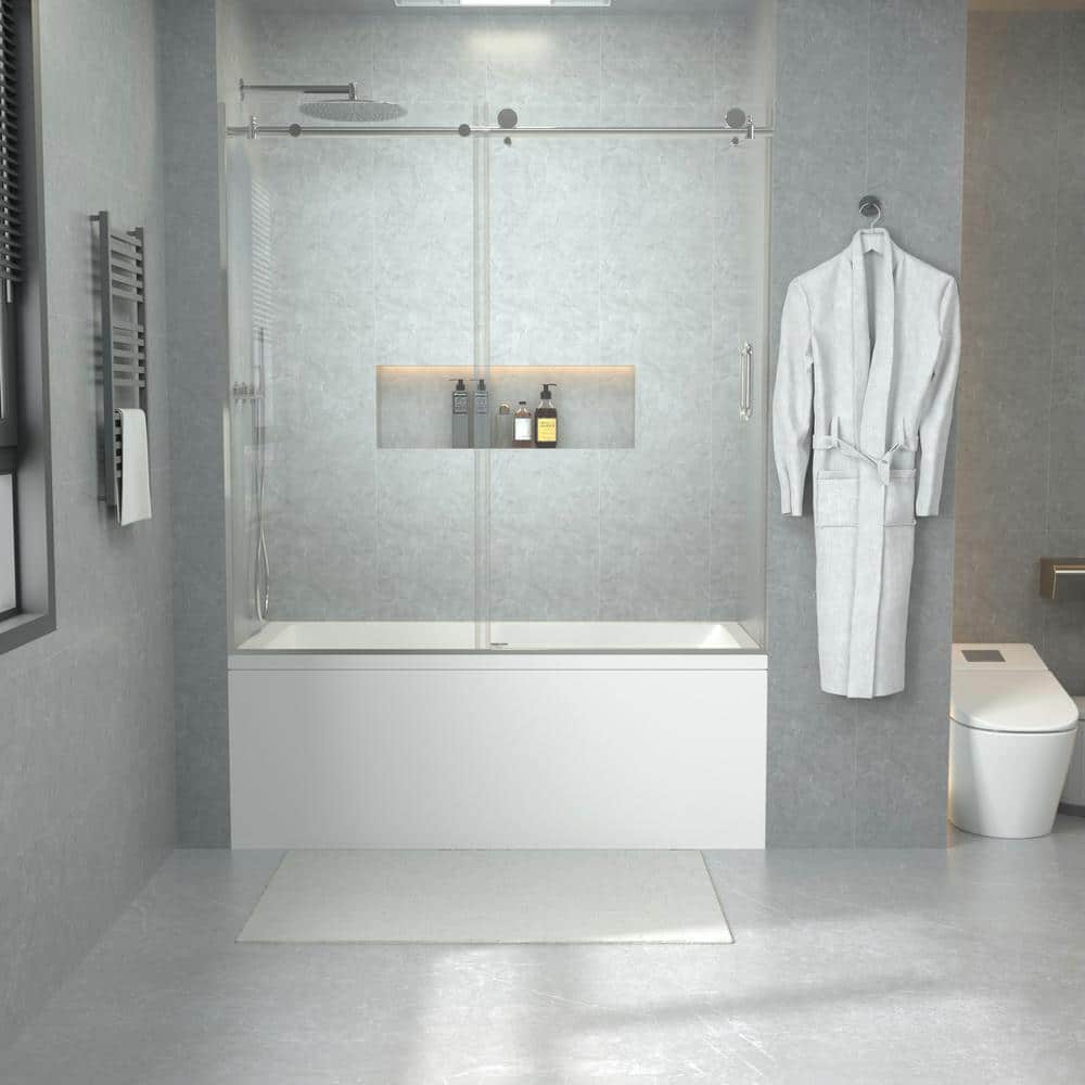60 in. W x 60 in. H Sliding Semi Frameless Tub Door in Chrome Finish with Clear Glass price history on PriceWatchPro