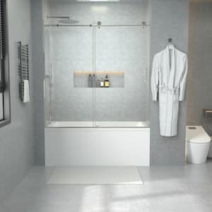60 in. W x 60 in. H Sliding Semi Frameless Tub Door in Chrome Finish with Clear Glass