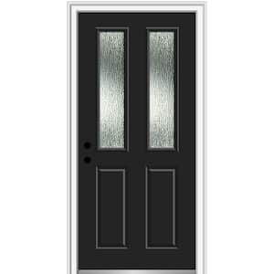 30 in. x 80 in. Right-Hand/Inswing Rain Glass Black Fiberglass Prehung Front Door on 4-9/16 in. Frame