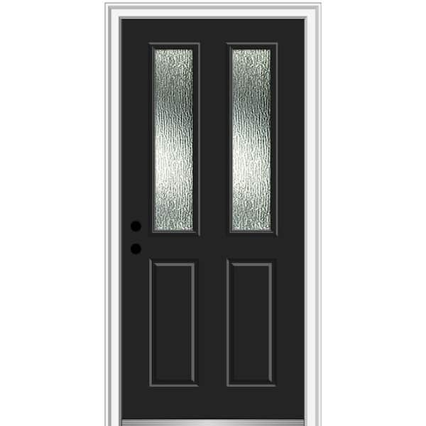 MMI Door 30 in. x 80 in. Right-Hand/Inswing Rain Glass Black Fiberglass Prehung Front Door on 4-9/16 in. Frame