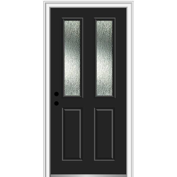 MMI Door 30 in. x 80 in. Right-Hand/Inswing Rain Glass Black Fiberglass Prehung Front Door on 6-9/16 in. Frame