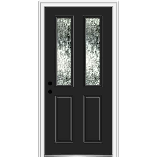 MMI Door 32 in. x 80 in. Right-Hand/Inswing Rain Glass Black Fiberglass Prehung Front Door on 4-9/16 in. Frame