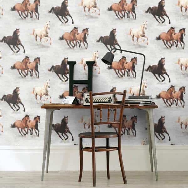 SK Filson Grey Galloping Horses Wallpaper SK10038 - The Home Depot
