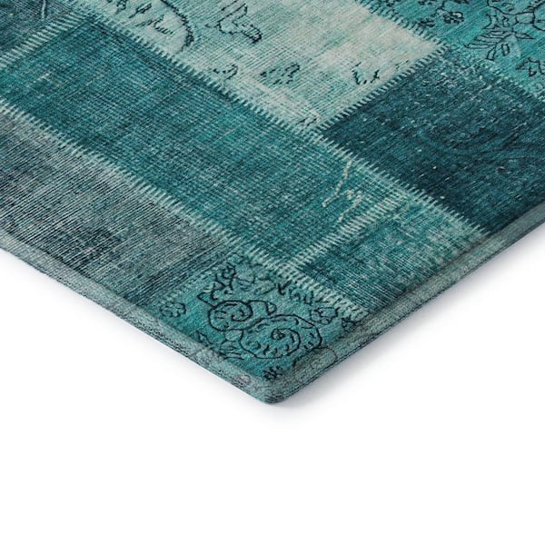 Mayfield Premium Machine Washable Indoor/Outdoor Geometric AMF631 Teal 3 ft. x 5 ft. Area Rug
