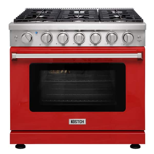 36 in. 6 Burners Freestanding Natural Gas Range in Stainless Steel with 6.0 cu. ft. Convection Oven and Red Oven Door