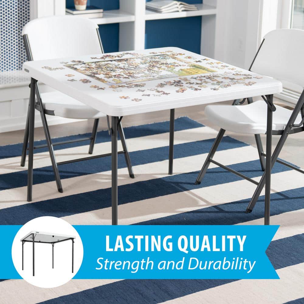 White Granite 37'' Square Folding Table with Powder Coated Legs