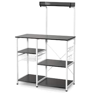 4-Tier Black Kitchen Baker's Rack Microwave Stand w/Basket and 5-Hooks