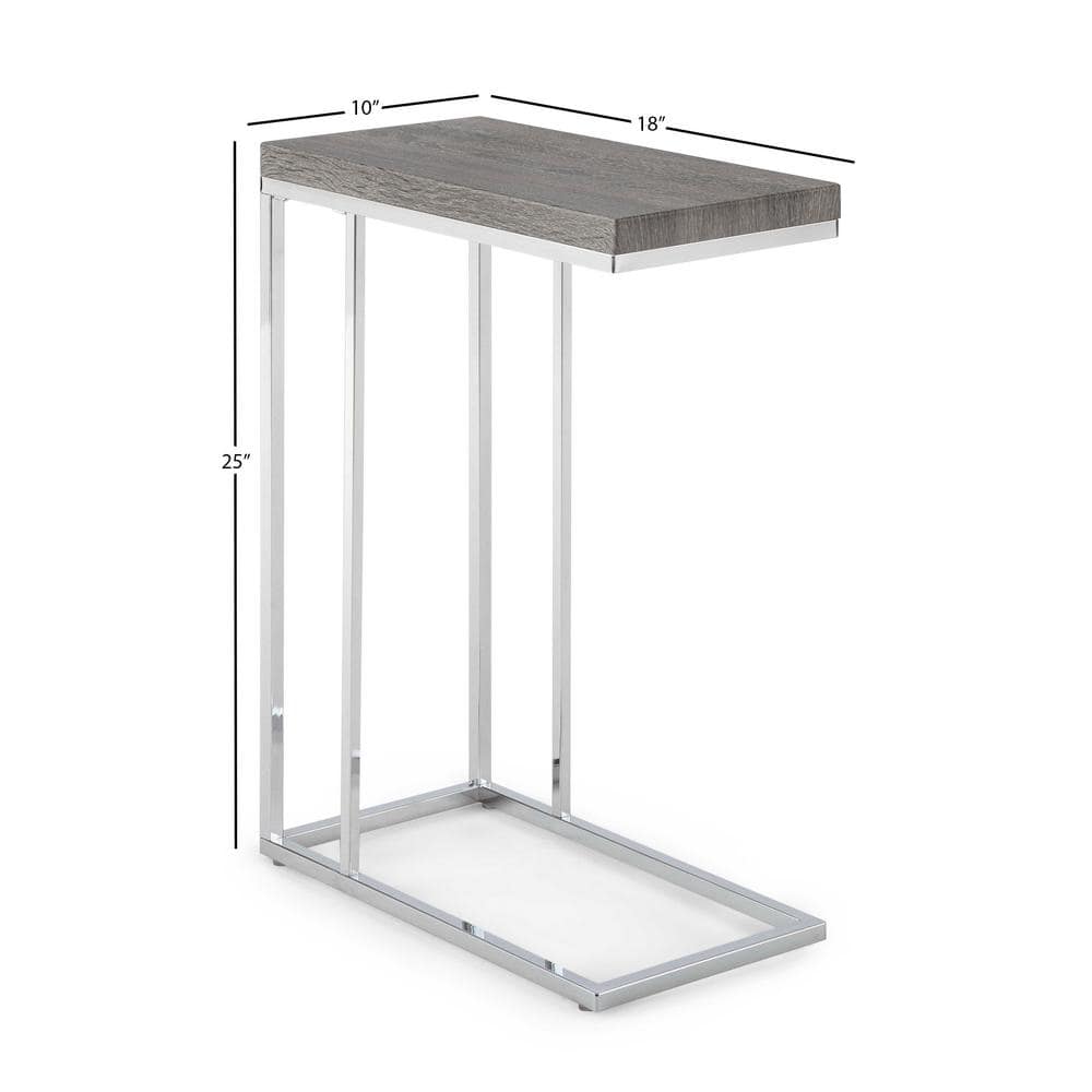 Contemporary Chrome and Wood 10" Chair Side Table in Gray/Brown