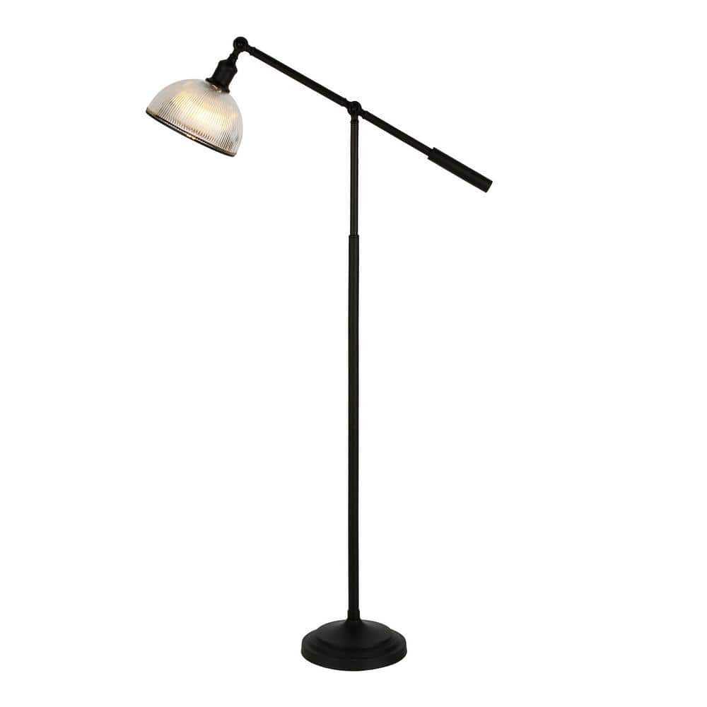 Frenkel Modern Farmhouse 58" Black Metal Floor Lamp with Ribbed Glass Shade