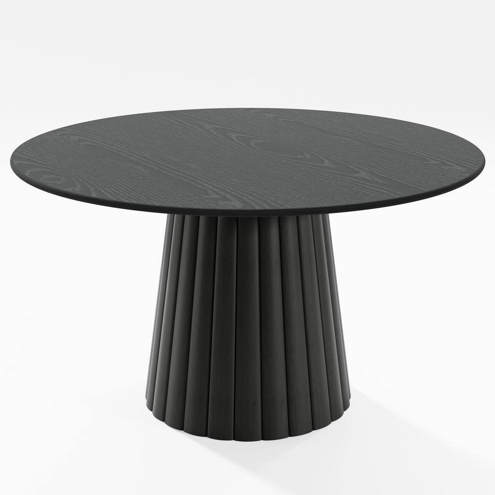 52 in. Black Oak Wood Column Pedestal Round Kitchen Table Dining Table Seats 4