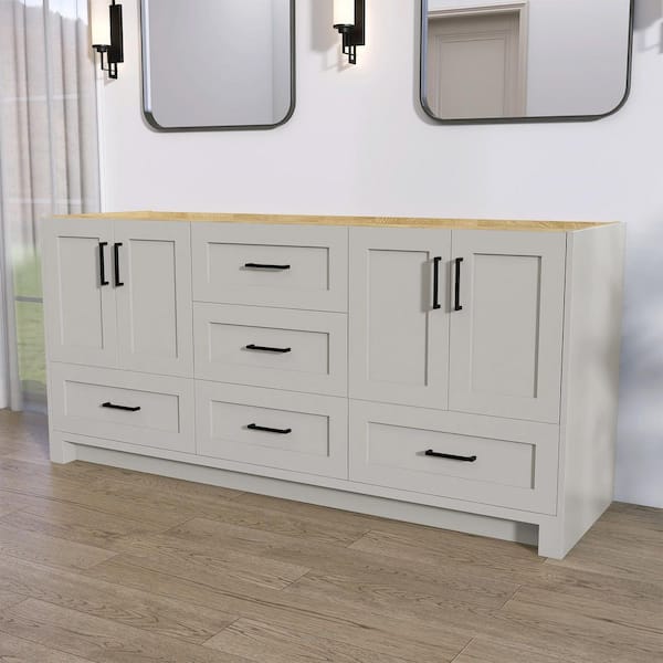 NTQ 72 in. W x 21.5 in. D x 33.5 in. H Bath Vanity Cabinet Without Top Freestanding Solid Wood Bathroom Vanity in Light Gray