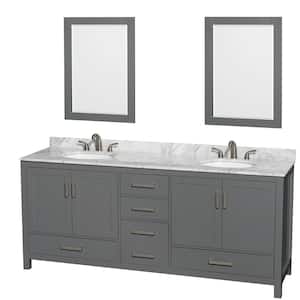 Sheffield 80 in. W x 22 in. D x 35 in. H Double Bath Vanity in Dark Gray with White Carrara Marble Top and 24" Mirrors