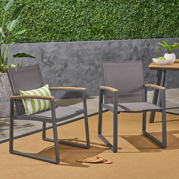 Unbranded 2-piece aluminum outdoor patio dining chairs, stylish and atmospheric design, suitable for courtyard garden gray
