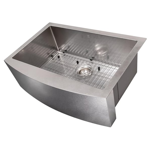 ZLINE Kitchen and Bath ZLINE 30" Zermatt Farmhouse Apron Mount Single Bowl DuraSnow Stainless Steel Kitchen Sink with Bottom Grid (SAS-30S)