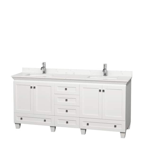 Wyndham Collection Acclaim 72in.Wx22 in.D Double Vanity in White with Cultured Marble Vanity Top in Light-Vein Carrara with White Basins