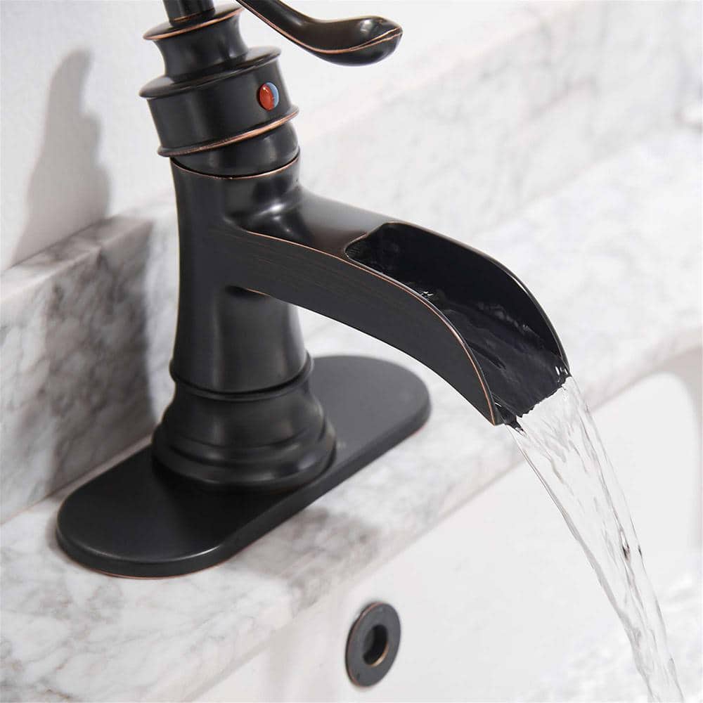 Oil Rubbed Bronze Single Handle Waterfall Bathroom Faucet with Deckplate
