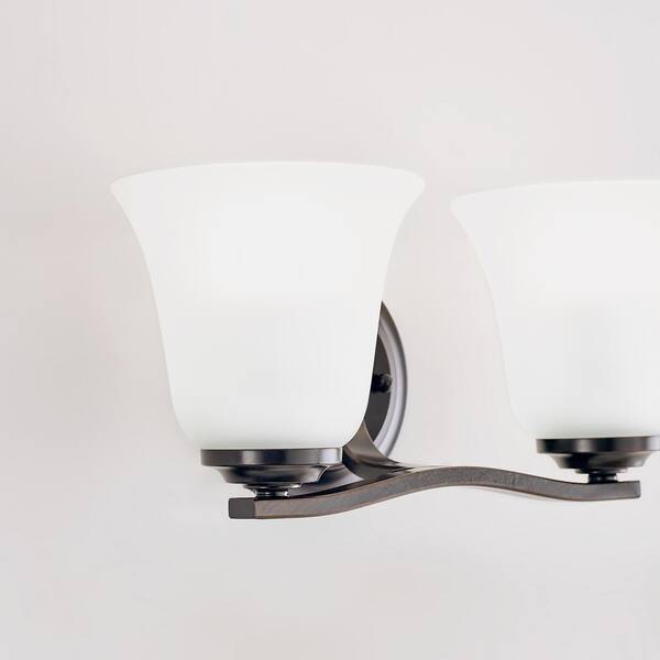 Generation Lighting - Emmons 14.625 in. 2-Light Bronze Traditional Transitional Bathroom Vanity Light with Satin Etched Glass Shades