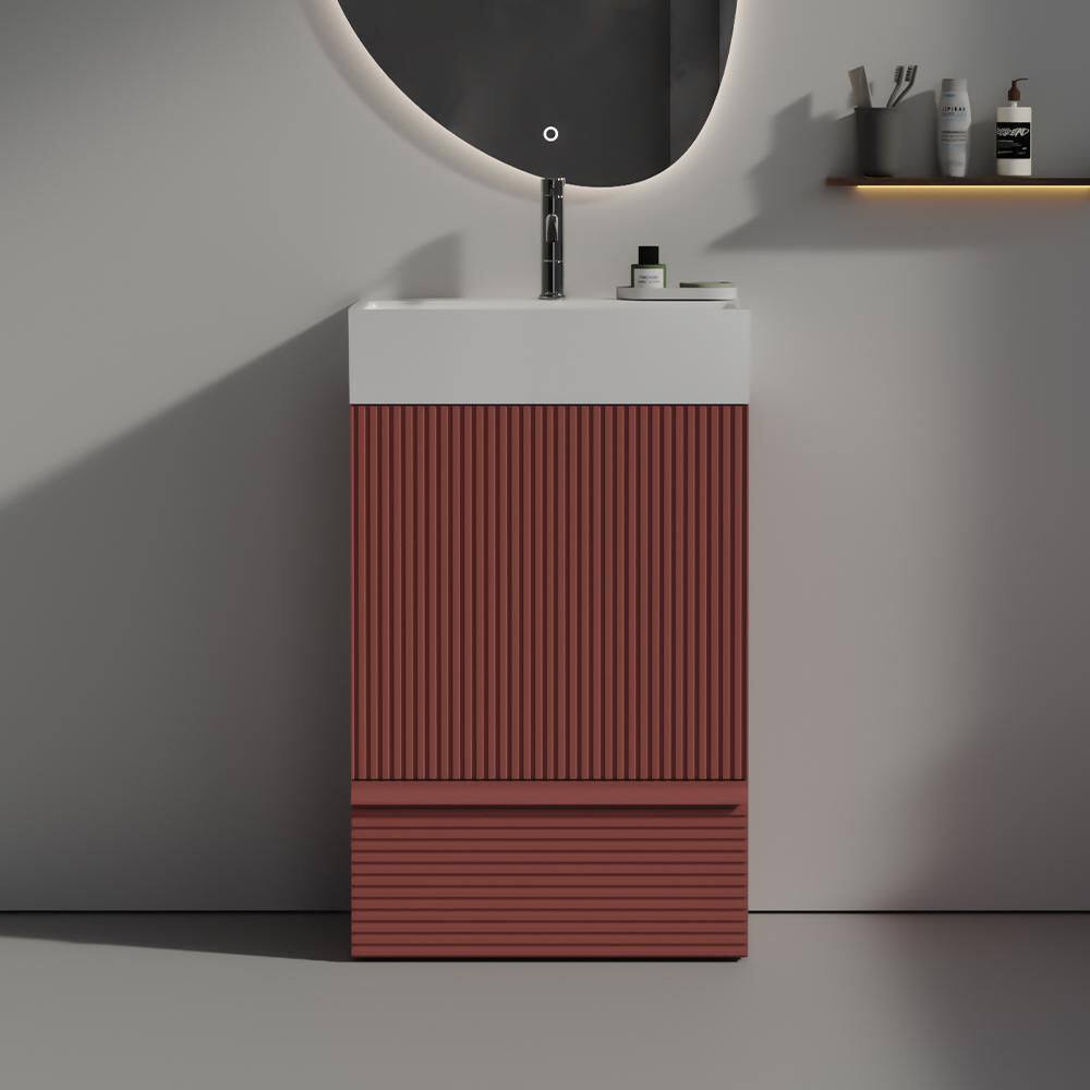BEANS 20 in. W Single Sink Freestanding Striped Christmas Red Bath Vanity with White Ceramic Top for Modern Bathroom price history on PriceWatchPro
