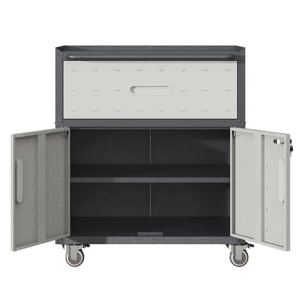 Mobile Garage Tool Cabinet, Lockable Metal Storage Cabinet with Wheels and Drawer in Black