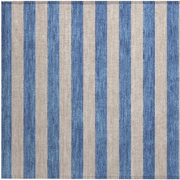 Blue and Tan 2 ft. x 3 ft. Woven Striped Polyester Rectangle Indoor/Outdoor Area Rug