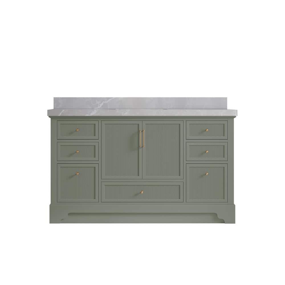 Alys 60 in. W x 22 in. D x 36 in. H Single Sink Bath Vanity in Evergreen with 2 in. Pearl Gray Quartz Top price history on PriceWatchPro