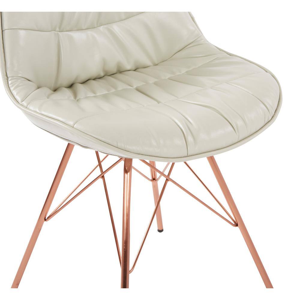 Mid-Century Modern Cream Faux Leather Chair with Rose Gold Metal Base