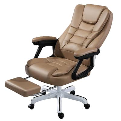 42.5 in.H Khaki Faux Leather Height-Adjustable Ergonomic Office Chair with Footrest