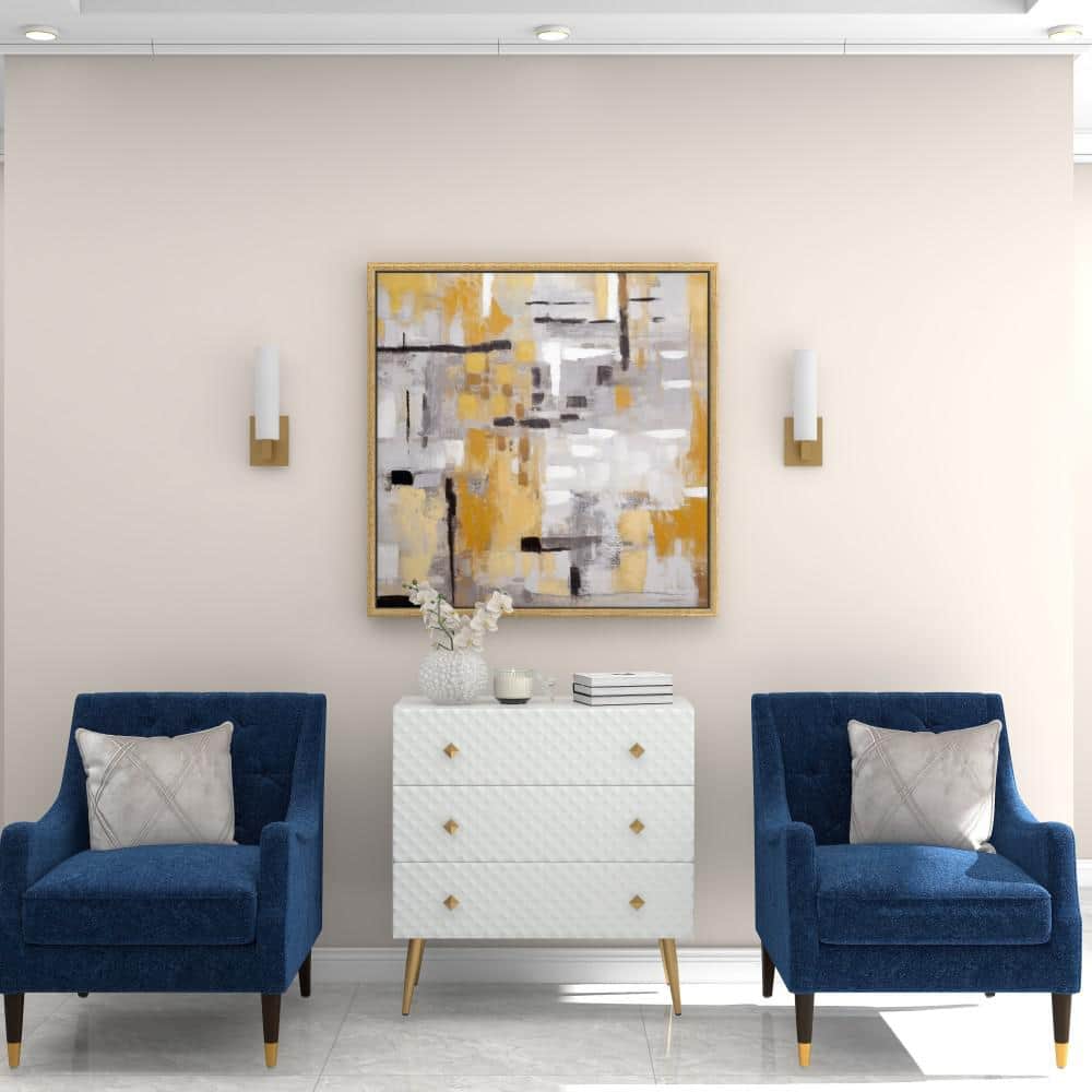 Gold and Gray Abstract Canvas Wall Art with Gold Frame, 40" x 40"