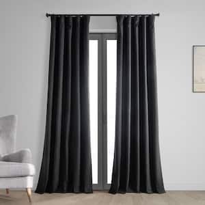 Black Vintage Thermal Cross Linen Weave Blackout Rod Pocket Curtain - 50 in. W x 120 in. L (1 Panel)