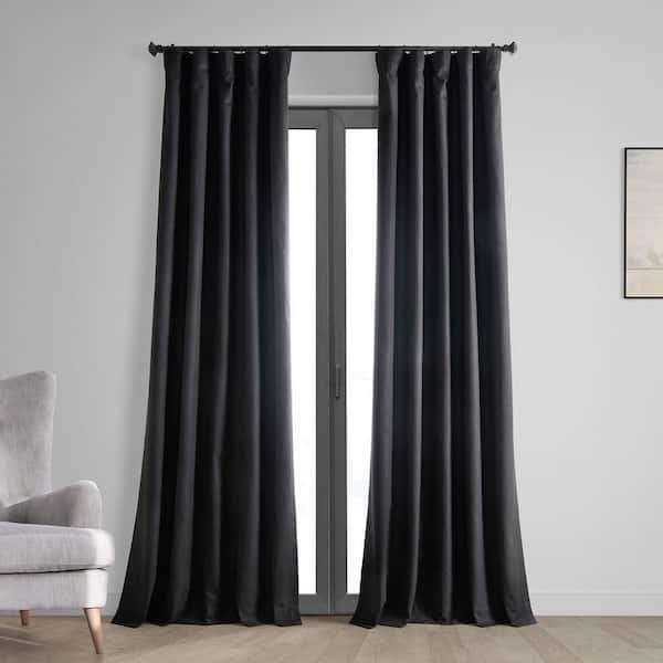 Exclusive Fabrics & Furnishings Black Vintage Thermal Cross Linen Weave Blackout Rod Pocket Curtain - 50 in. W x 84 in. L (1 Panel)