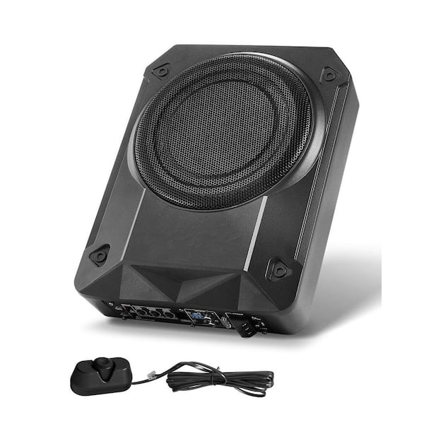 8 in. 800-Watt Under Seat Car Subwoofer, Slim Powered Sub, Built-in Amplifier, High/Low Level Input and Volume Control