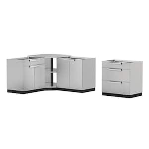 Stainless Steel 4-Piece 112 in. W x 36.5 in. H x 24 in. D Outdoor Kitchen Cabinet Set without Counter Tops