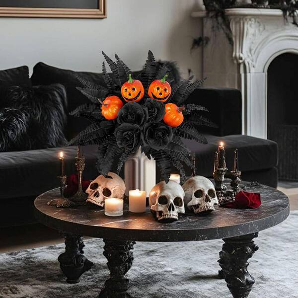 17 in. Black Indoor/Outdoor Halloween Artificial with Pumpkin Leaf