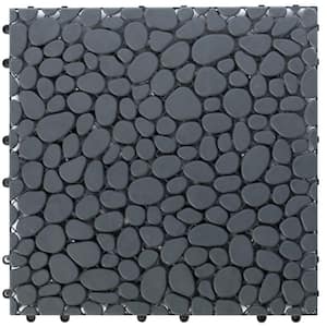 Plastic Interlocking Cobbled Stone Look Garden Pathway Tiles, Decorative Floor Grass Pavers Anti- Slip Mat (5-Pack)