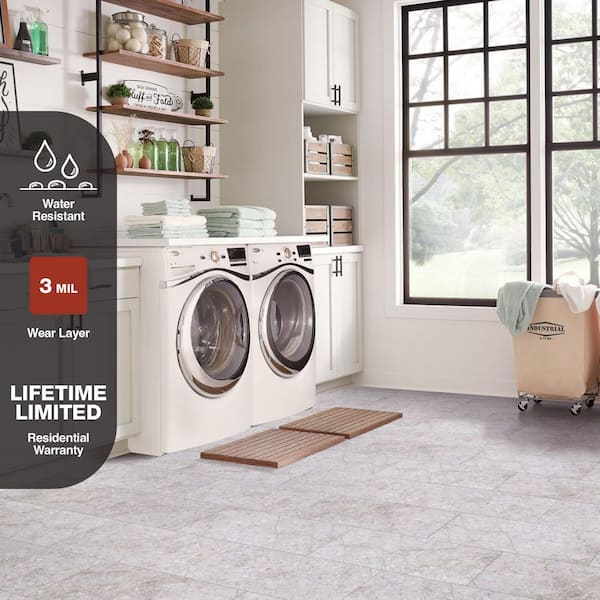 Beige Veined Stone 3 MIL x 24 in W x 12 in L Peel and Stick Water Resistant Vinyl Tile Flooring 30 sq ft