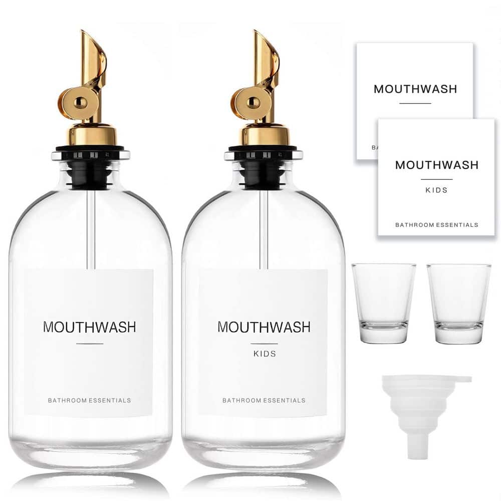 2-Piece Bathroom Accessory Set with 12.7 fl oz Glass Mouthwash Dispenser Cups in Gold and Clear for Bathroom price history on PriceWatchPro