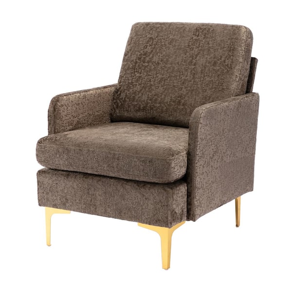 LY & S Collection Brown Thick Cushion Upholstered Arm Chair with Storage SpaceandGolden Legs