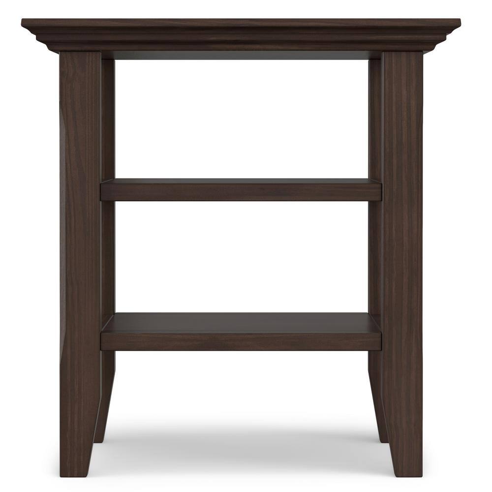 Warm Walnut Brown Solid Wood End Table with Storage Shelves