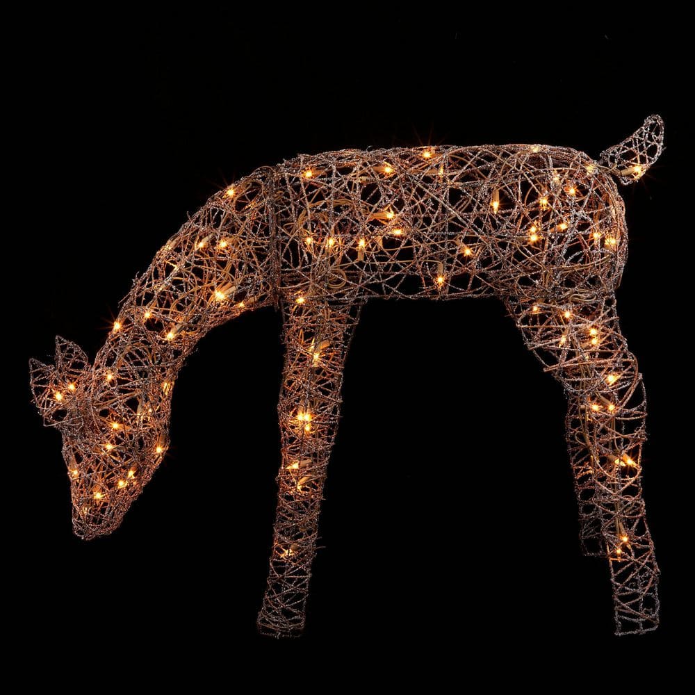 Large Warm White Pre-lit Rattan Reindeer Decoration