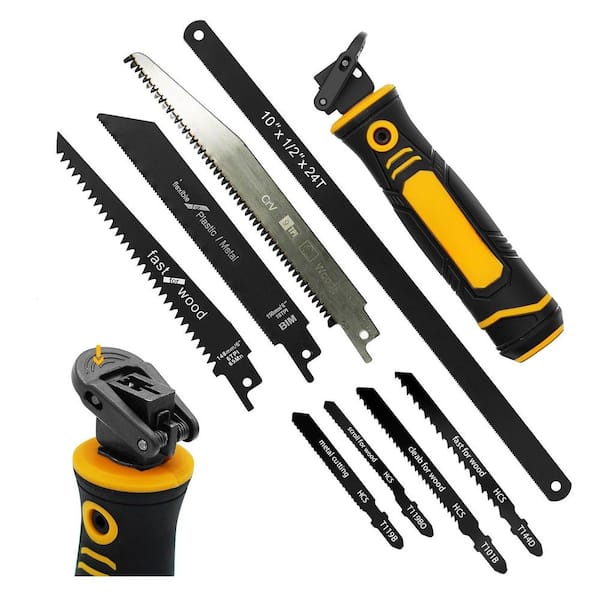Yellow 8-In-1 Adjustable Blade Hand Saw, Include 8 Different Saw Blades Witch Are Made of High Speed Steel