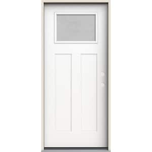 36 in. x 80 in. Left-Hand 1/4 Lite Craftsman Micro-Granite Glass Modern White Fiberglass Prehung Front Door