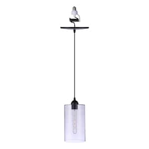 Instant Pendant 1-Light Recessed Light Conversion Kit Matte Black with Clear Cylinder Glass Shade