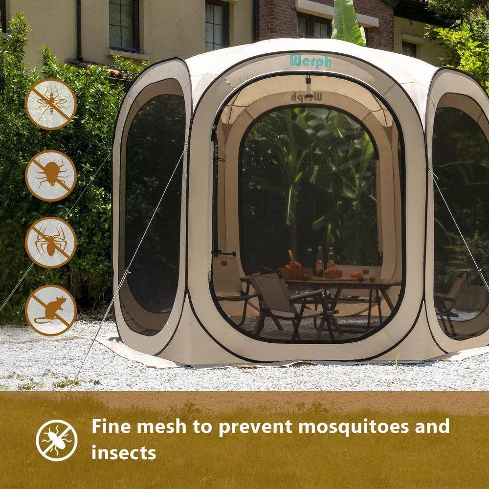 Werph 10' x 10' Beige Portable Pop-Up Canopy Tent with Mesh Mosquito Net