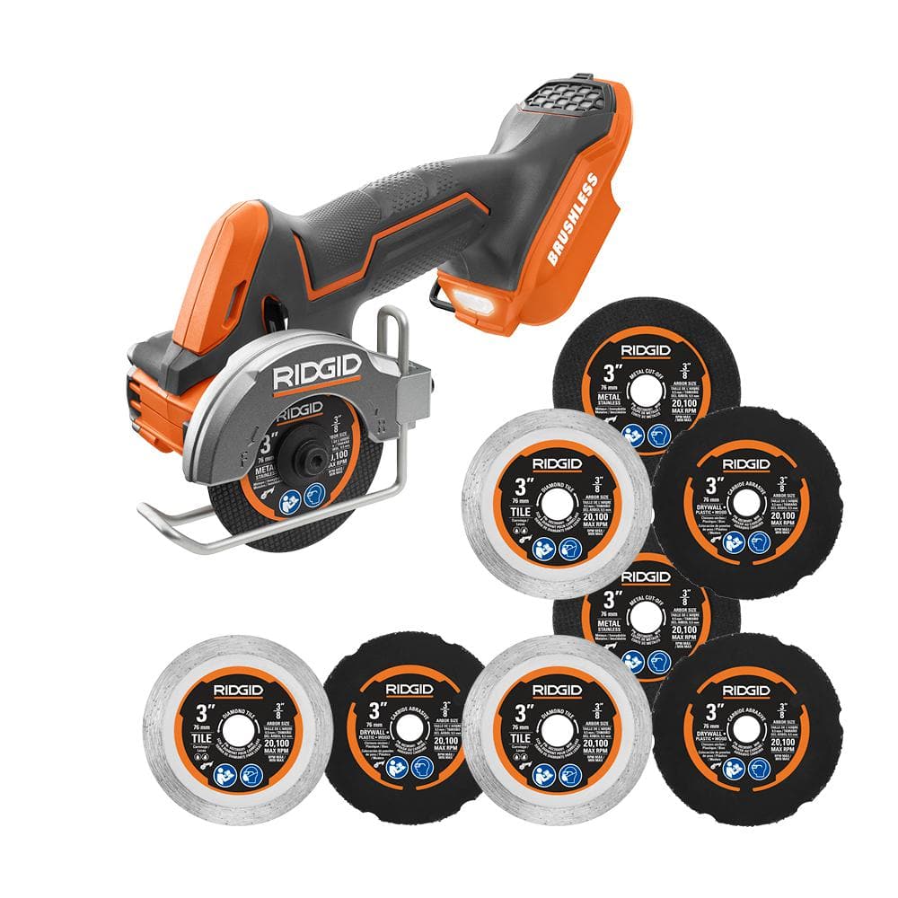 RIDGID 18V SubCompact Brushless Cordless in. Multi-Material Saw (Tool  Only) with (9) Cutting Wheels R87547B-AC7CW61 The Home Depot