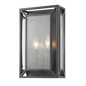Braum 9 in. 2-Light Bronze Wall Sconce Light with Clear Seedy Glass Shade with No Bulbs Included