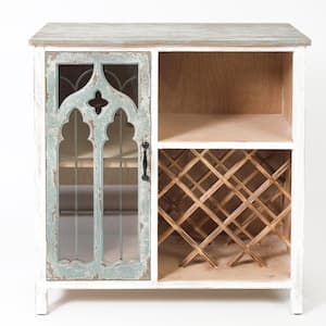 LuxenHome Shabby-Chic Distressed White Storage and Wine Cabinet