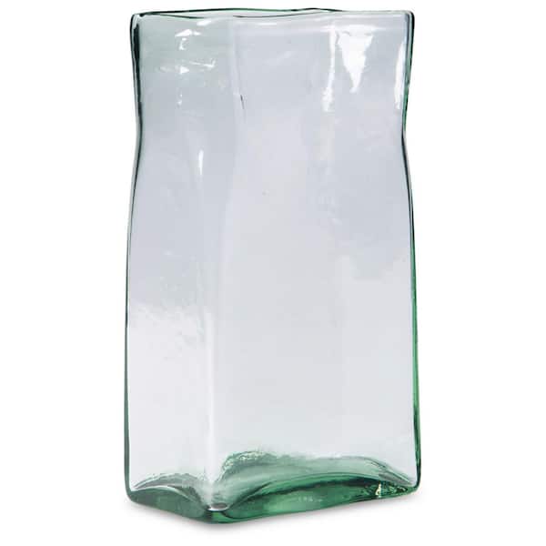 Taylow 12 in. Green Glass Square Decorative Vase
