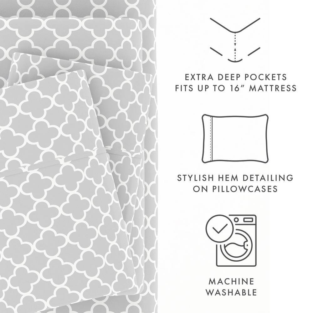 Gray Quatrefoil Twin Microfiber Sheet Set