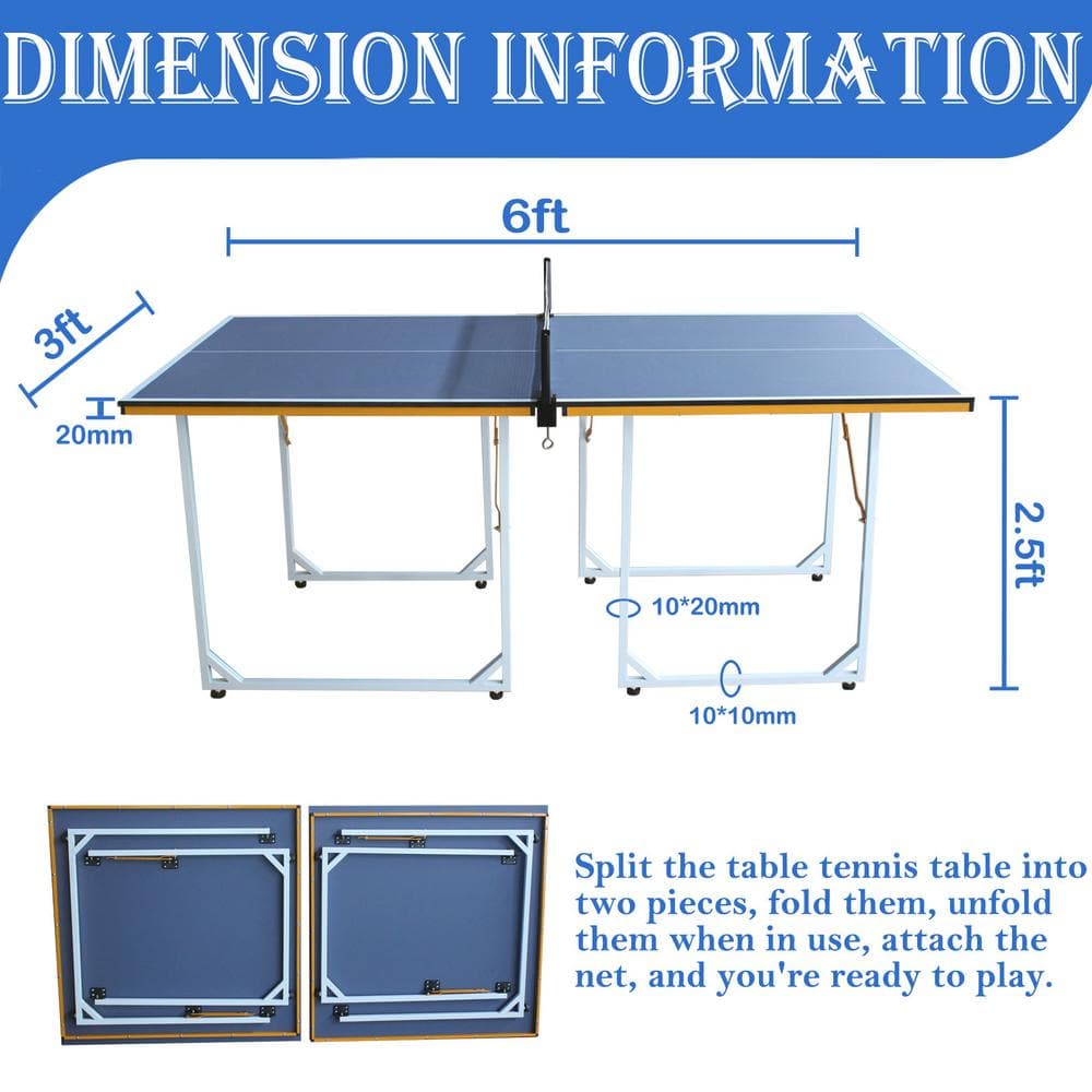 6ft Foldable Blue MDF Table Tennis Table with Net